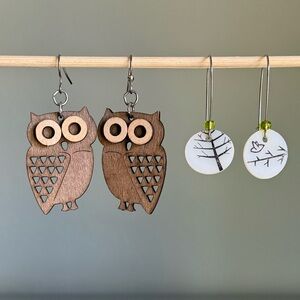 Handmade Wooden Owl and Bird Earrings Sets